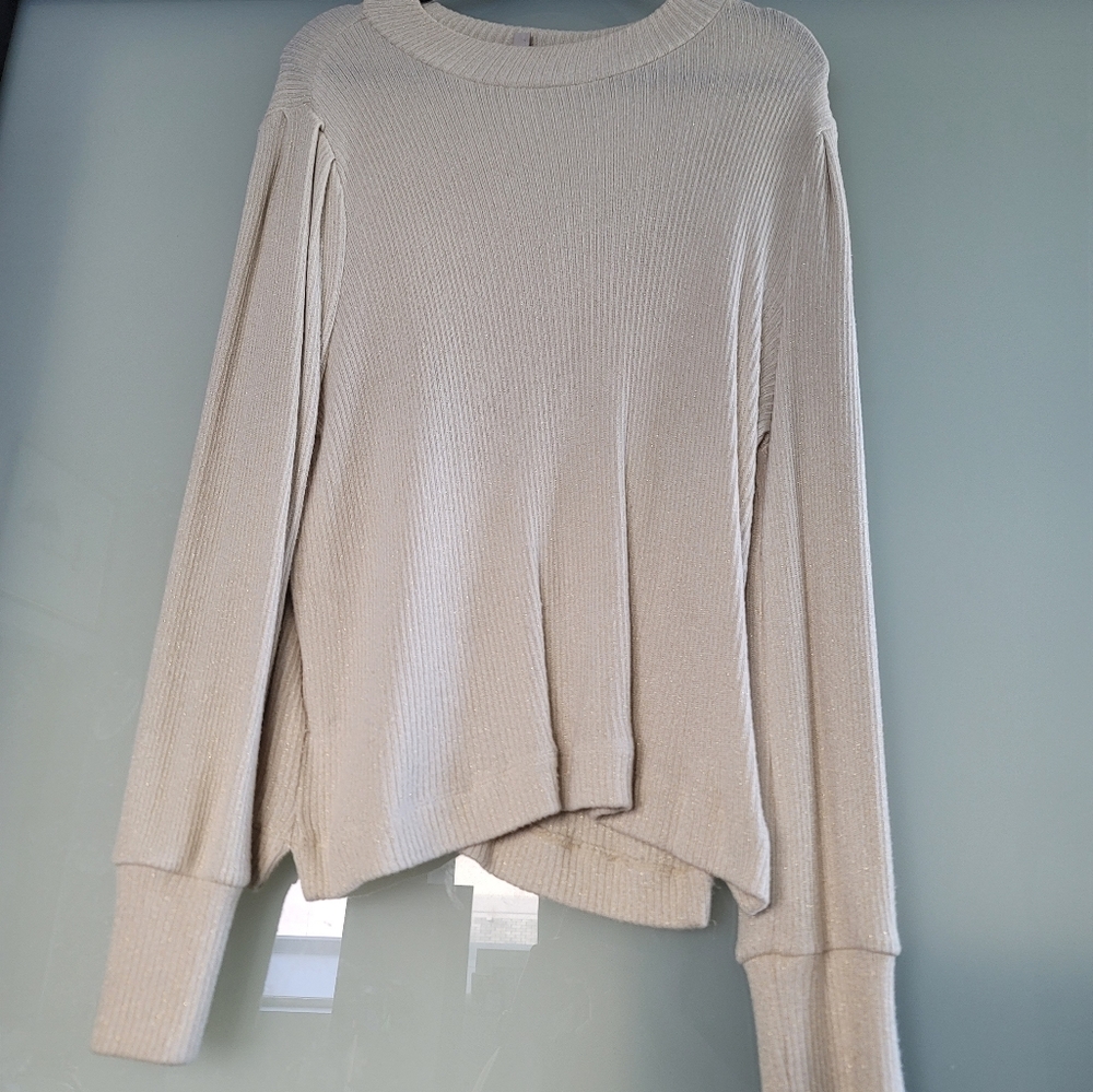 LOFT Ribbed Metallic Sweater Tan Gold Size X-Large